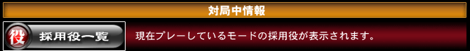 採用役一覧　現在プレーしているモードの採用役が表示されます。